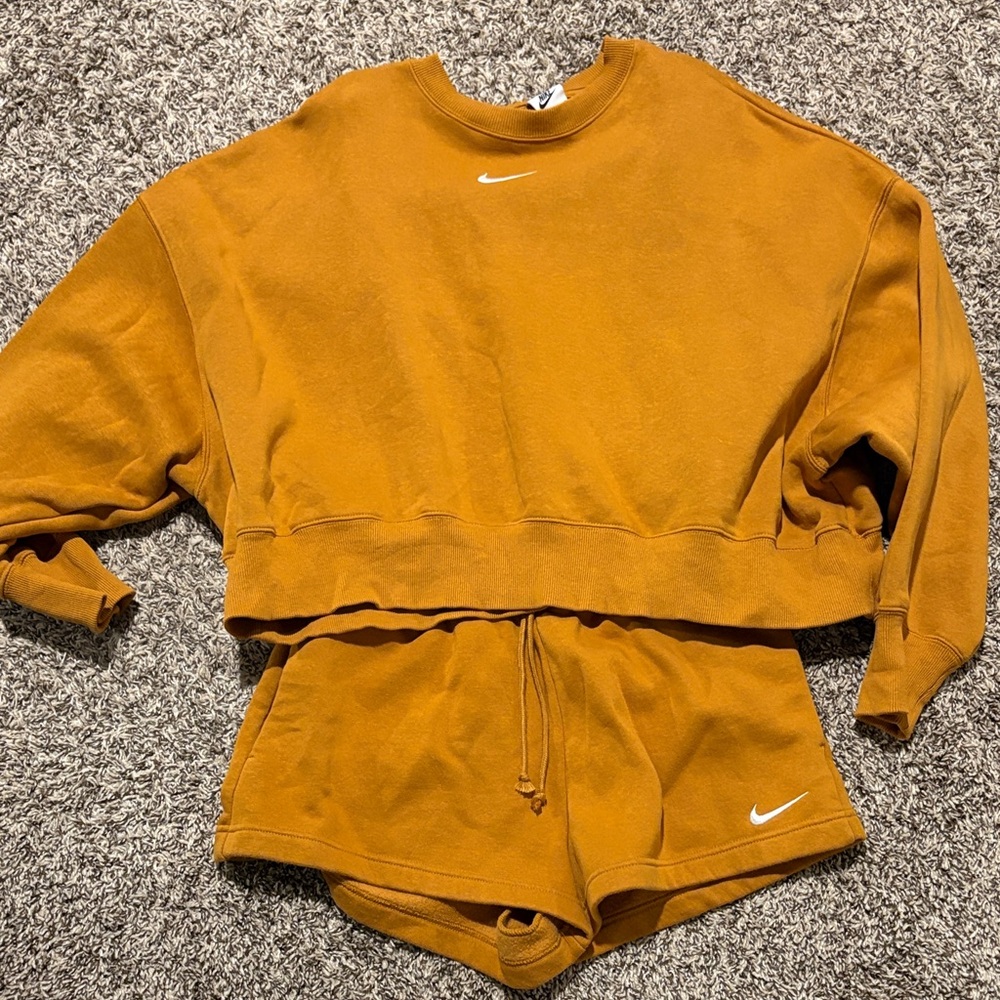 Nike Ochre Cropped Sweatshirt and Drawstring Shorts Set